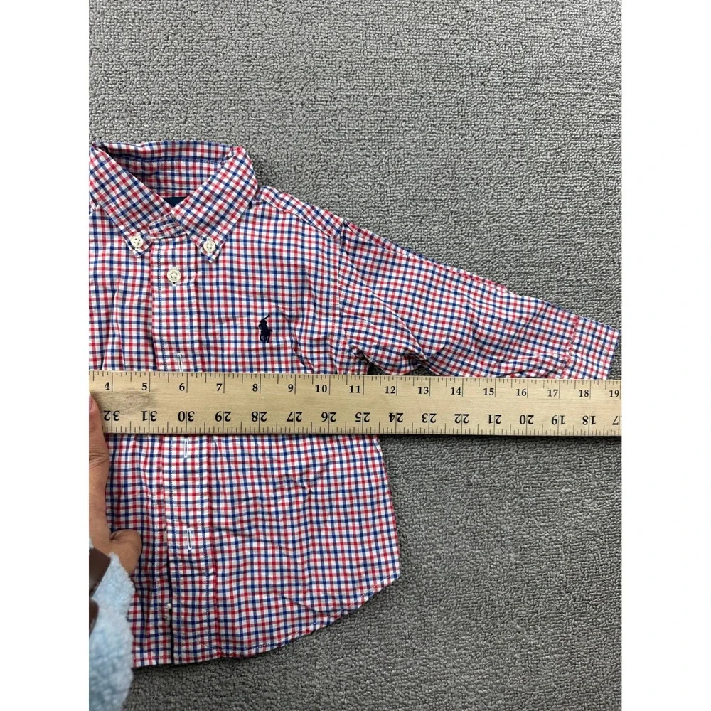 Ralph Lauren Button Down Shirt Kids 12M Red Blue Gingham Check 100% Cotton Event